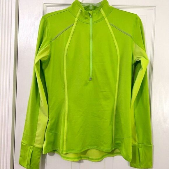 Athleta Lime Green Half Zip Long Sleeve Athletic Top Size Small - Picture 1 of 10